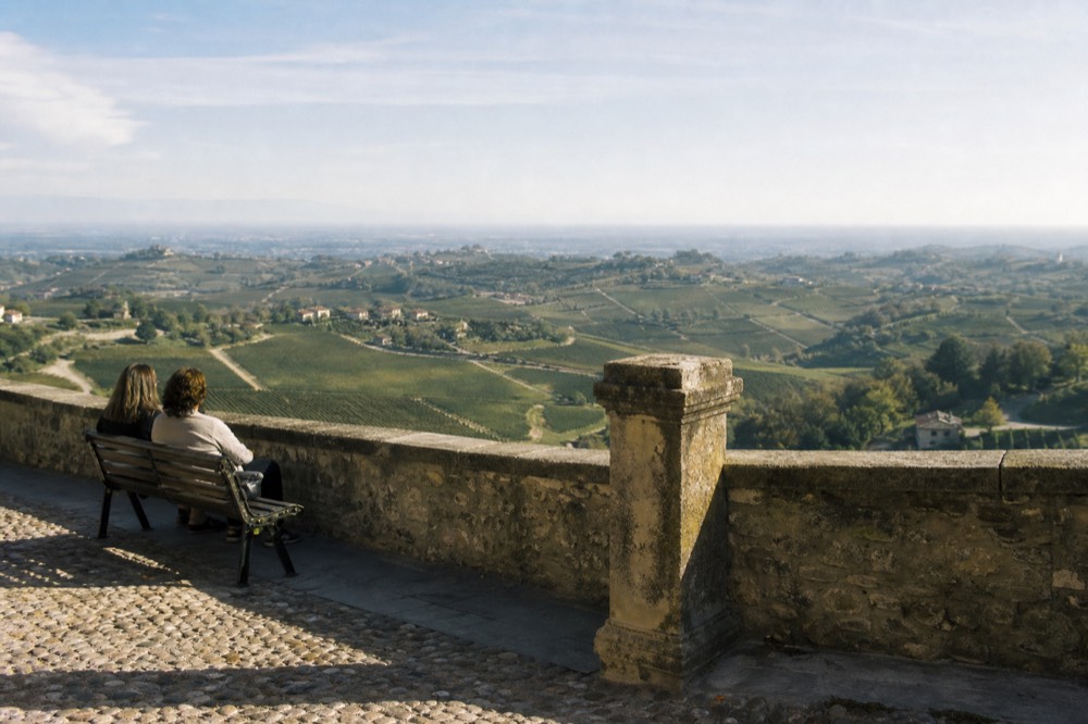 Panoramic view from La Morra over Barolo vineyards.