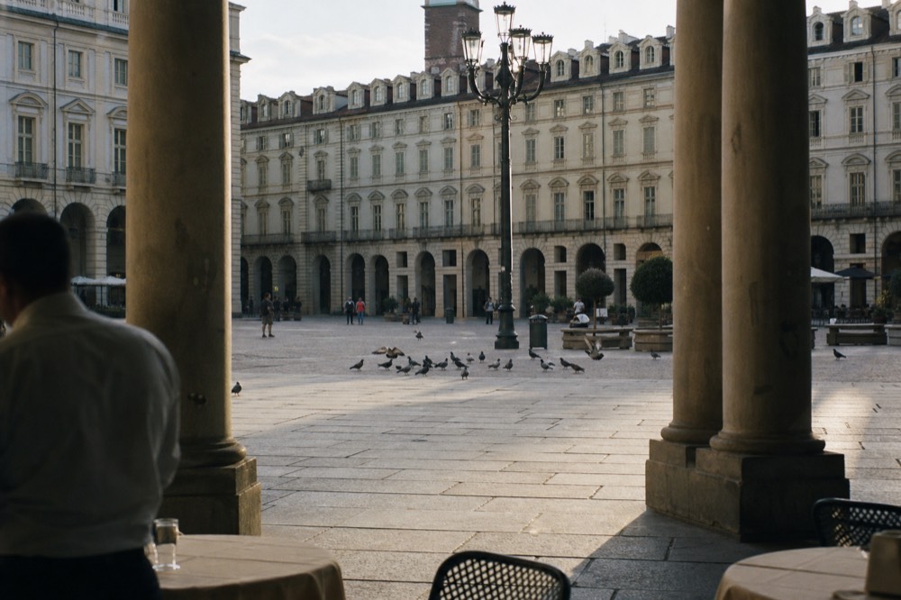 Turin piazza with historic buildings.