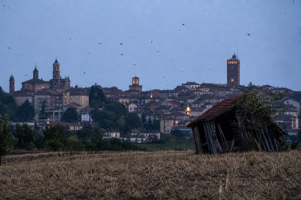 The rooftops of Asti old town seen from surrounding countryside.